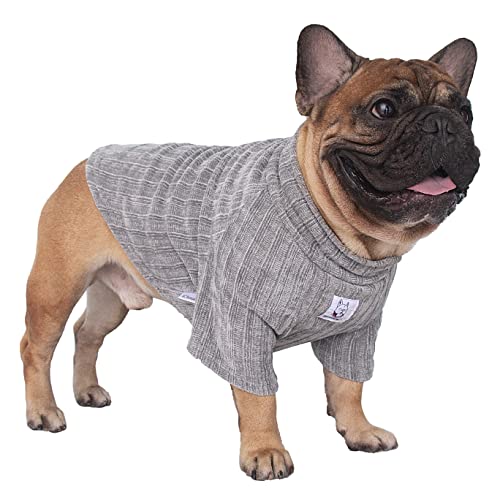 iChoue Pet Dog Jumpers Winter Warm Sweater Clothes Turtleneck for French Bulldog Pug Boston Terrier Corduroy Cold Weather Pullover Coat Shirt - Silver/Large Plus