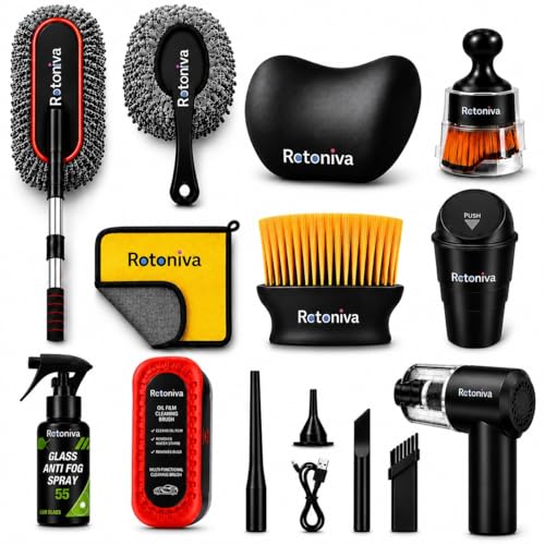 Image of 10 PCS Car Cleaning Kit Combo with Portable Car Vacuum Cleaner | Car Memory Foam Pillow with Car Dustbin, Detailing Brush & Microfiber Cloth, SUVs Cleaning Kit