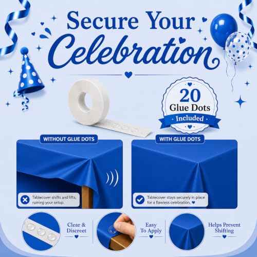 Image of Blue Orchards Royal Blue Plastic Table Cover (Pack of 3 with 20 Glue dots) - 54 inch x 108 inch - Blue Waterproof & Disposable Tablecloth, Navy Blue Decor for Birthday, Party Supplies, Baby Shower, Wedding