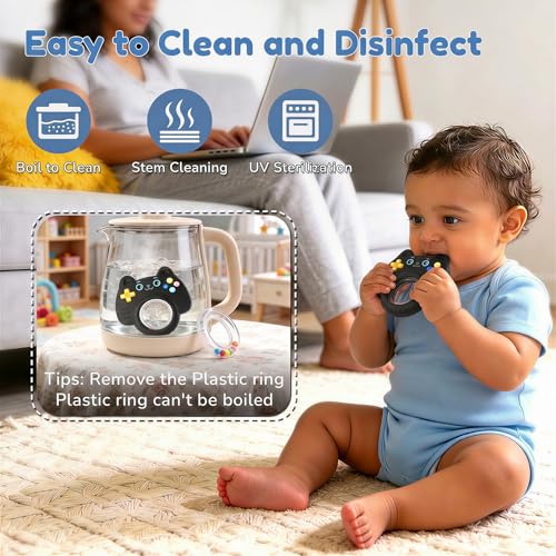 Image of Baby Teether Toy Silicone Cat Teething Ring -Game Controller, Baby Rattle Toy Chew Sensory Toys for Babies Over 3 Months, Teething Relief for Newborn Infant Essentials 0-6 6-12 Months, BPA Free -Black