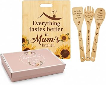 Mum Birthday Gifts - Recipe for a Special Mum Chopping Board Set with Engraved Spoons, Unique Gifts from Daughter, Ideal for Light Prep or Kitchen Display, Mother's Day, Christmas