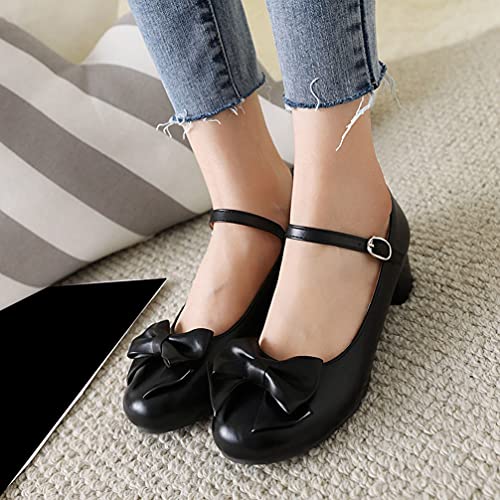 KOKOMOMO Womens Cute Lolita Cosplay Shoes Bow Mary Jane Shoes Mid Block Heel Pump3