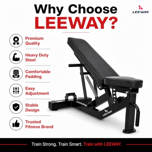 Image of Leeway LF97 Bench Press for Home Gym Table | Adjustable Gym Bench for Home| Heavy Duty Multi Incline Decline Flat Steel Workout Station | Commercial Grade Multipurpose Foldable Exercise Table (Black, Bench LF97, 1)