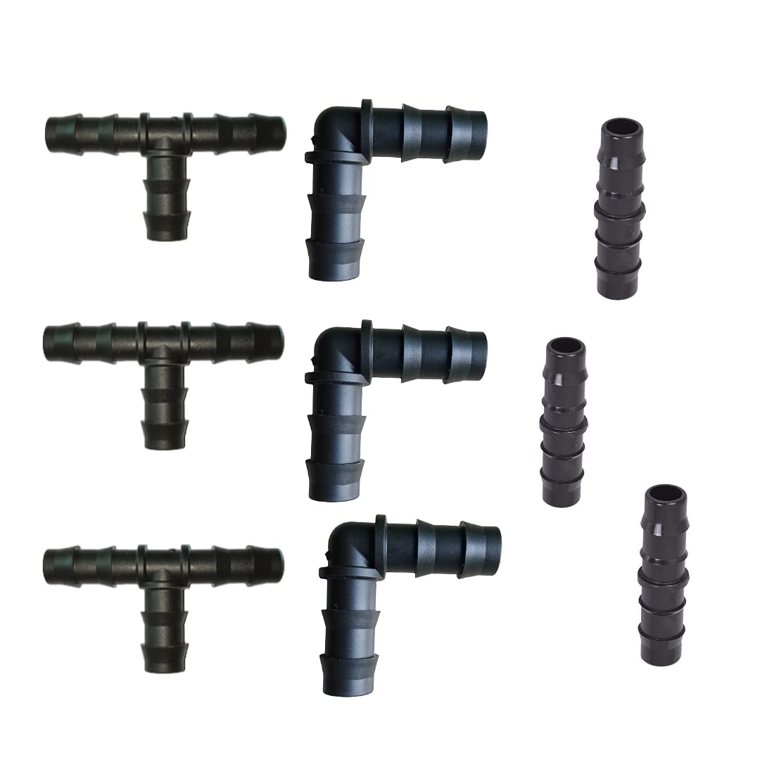 Drip Irrigation Accessories - 16MM Elbow, Straight & Tee Connectors - 15pcs Each
