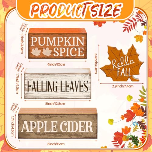 Image of Moucuny 4 Pcs Fall Decor Wooden Maple Leaf Decoration Thanksgiving Tiered Tray Decor Rustic Wooden Maple Leaf Block Sign Thanksgiving Table Centerpiece Farmhouse for Autumn Harvest Party Home Kitchen