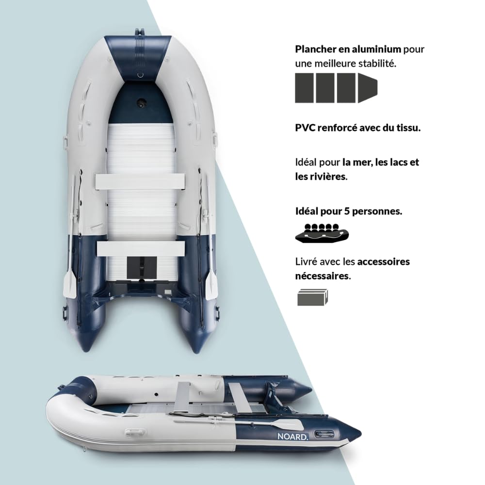 Annexe Pneumatique NOARD avec Plancher Aluminium Bleu/Gris I Taille 230-410 cm I Léger et Facile à Transporter I Idéale pour Les Sorties en mer et Les activités Nautiques
