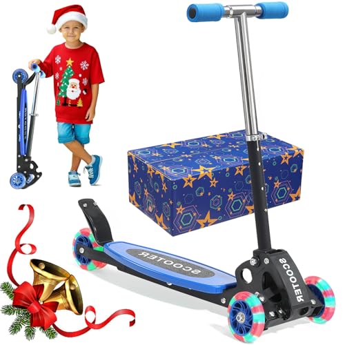Patinete de 3 ruedas para niños de 3 a 7 años, patinetes resistentes de 120 libras para niños y niñas de 5 años, patinetes plegables para niños pequeños con manillar de altura ajustable, ruedas