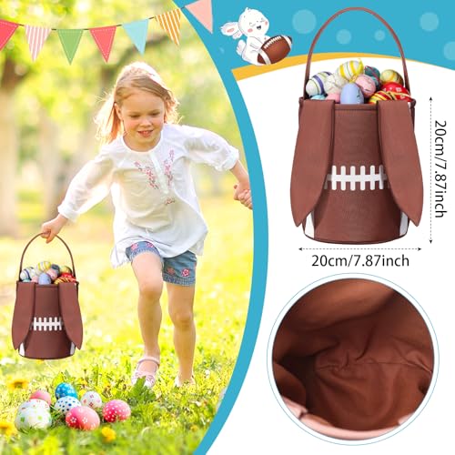 Image of Kacctyen Easter Rugby Bunny Basket Easter Sports Baskets with Rabbit Ears Tote Easter Snack Bags for Easter Egg Hunt Game