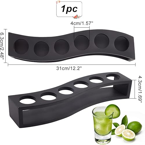 Miniatura 7 de NBEADS Soporte para 12 bandejas de vidrio de chupito, estante de madera de bambú para copas de vino de cerveza, estante organizador de copas de