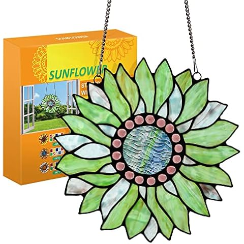 Capulina Large Size Sunflower Stained Glass Window Hangings Handmade Tiffany Crafts Window Panels for Decor Home Gifts Cover