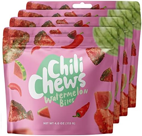 Chili Chews Great Tasting Sweet Then Sour & Spicy Candy Bites, Snacks For All Ages, The Perfect Combo Of Sweet & Spicy, Mouth Watering Gummy Candy (Watermelon Bites, 4 Pack)