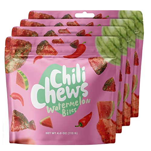 Chili Chews Great Tasting Sweet Then Sour & Spicy Candy Bites, Snacks For All Ages, The Perfect Combo Of Sweet & Spicy, Mouth Watering Gummy Candy (Watermelon Bites, 4 Pack)