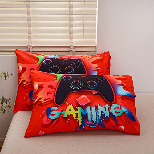 Aimuan Gaming Comforter Sets For Boys Kids Bedding Sets Video Games Console Action Buttons Novelty Colorful Game Gamepad Controller Modern Gamer Room Decor Home Quilt Set (Twin, Red) #TOP4