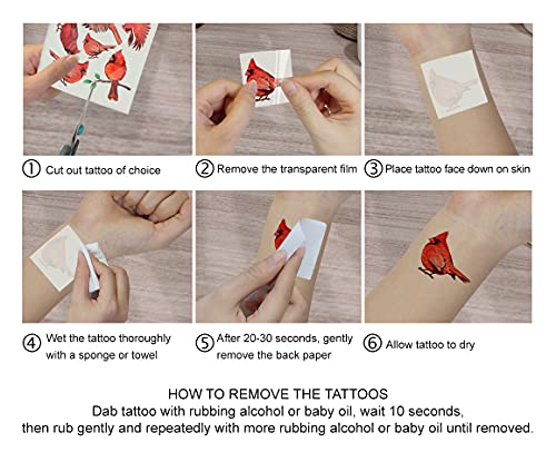 Wirester Temporary Tattoo Stickers For Girls Boys Kids Adults, Fake Tattoos On Face Hand Neck Wrist Party Favor Body Art, Tattoo Sheet 6 X 7.87 Inch - Red Cardinals Birds #TOP6
