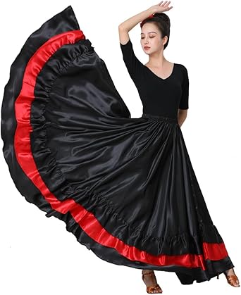 SANCAN Womens Ruffle Full Long Spanish Bull Folkloric Mexican Flamenco Bomba y Plena Skirt Flowy Dancing Dress Costume