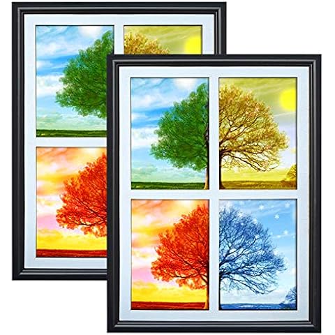 PETAFLOP 2 Pack 5x7 Picture Frames Collage 4 Openings, Photo Collage Frames for Walls White Matted with Plexiglass Covering Cover