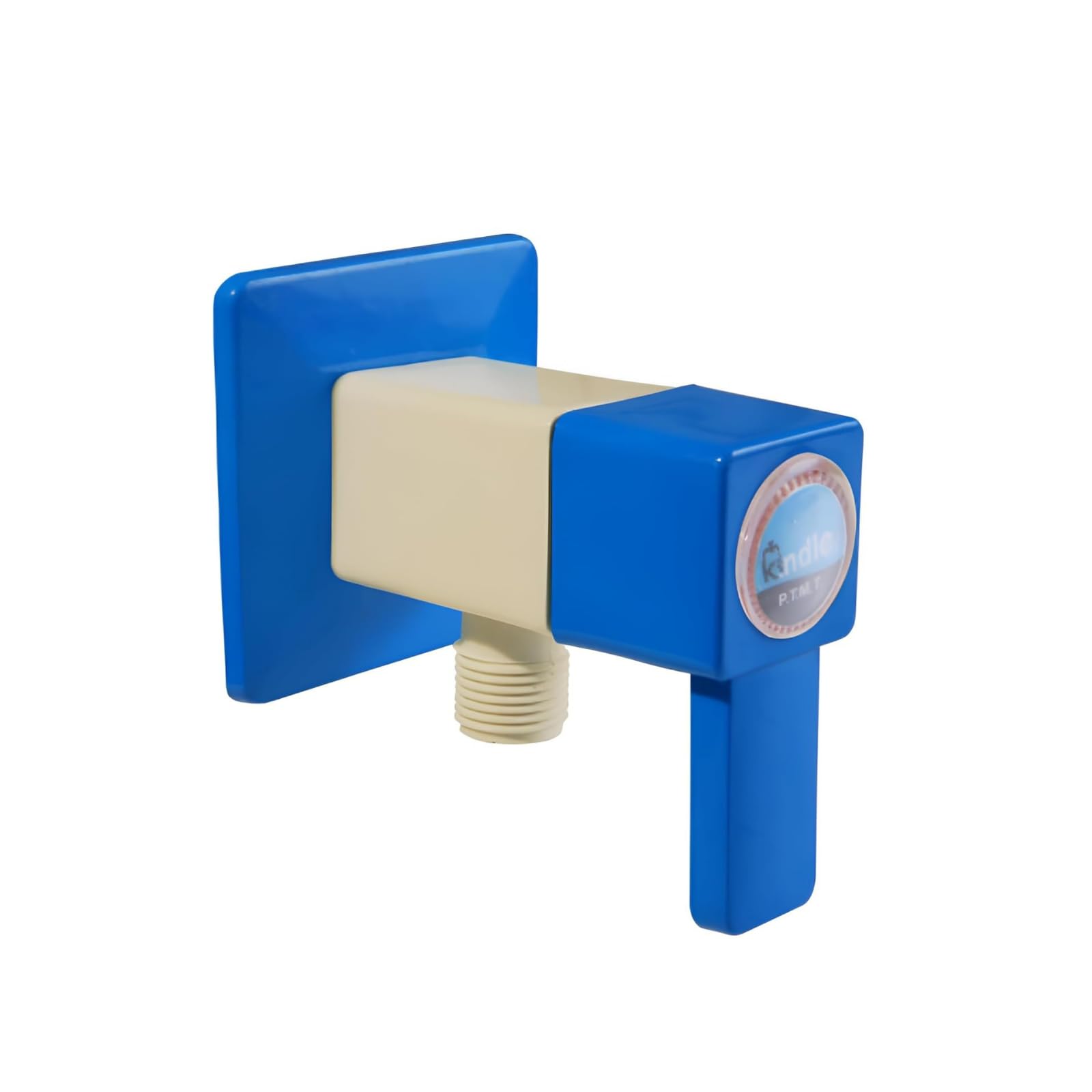 PVC Angle Cock with Wall Flange - Square Blue Plastic Valve for Bathroom, Wash Basins, Kitchen Sink - Angular Stop Cock for Hot and Cold Water