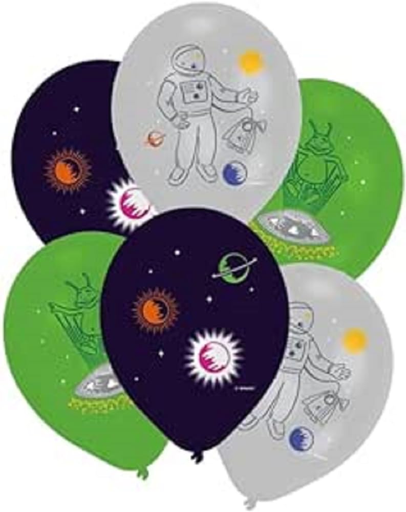 6 Balloons Space Party Decoration for Children's Birthday Parties and Theme Parties Diameter 27 cm Space Astronaut Rocket Party Children's Party Balloon Decoration