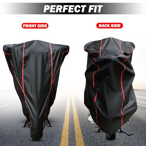 Image of Waterproof Bike Cover for All Bajaj Pulsar Model Upto 400CC | All Weather Protection from Rain, Dust, Sun & Scratches | Black Red Piping | Universal Fit for All Bike & Scooty | (Ola S1 X)