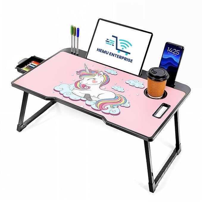 Image of Smart Multipurpose Foldable Laptop Table with Cup Holder, Study Table, Bed Table, Breakfast Table, Foldable and Portable /Ergonomic & Rounded Edges /Non-Slip Legs (uni)