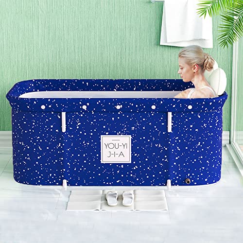 W Weylan Tec 47 Inch Foldable Bath Tub Wide Bathtub With Bath Pillow Bath Seat Blue Star No Pump #TOP13