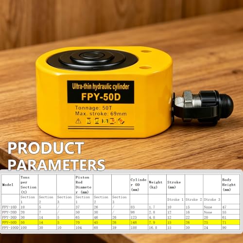 Image of Jooptoolwook 50T Multi-Section Low Profile Hydraulic Ram Jack, 2.59 inch Stroke Portable Mini Hydraulic Lifting Cylinder for Machinery, Bridge & Construction Industry