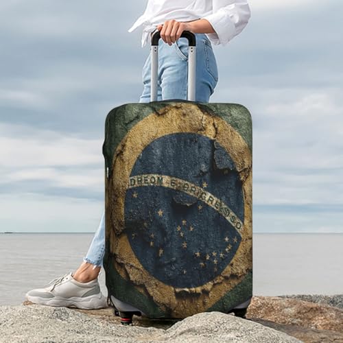 Flag of Brazil Durable Luggage Cover Suitcase Protector Anti-Scratch Luggage Cover Fits 18-32inch Luggage, Black, Small3