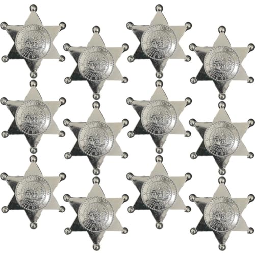 12 insignias de sheriff, insignias de estrella plateada, broche de insignia de vaquero occidental, juguetes para niños, regalos de fiesta de cumpleaños