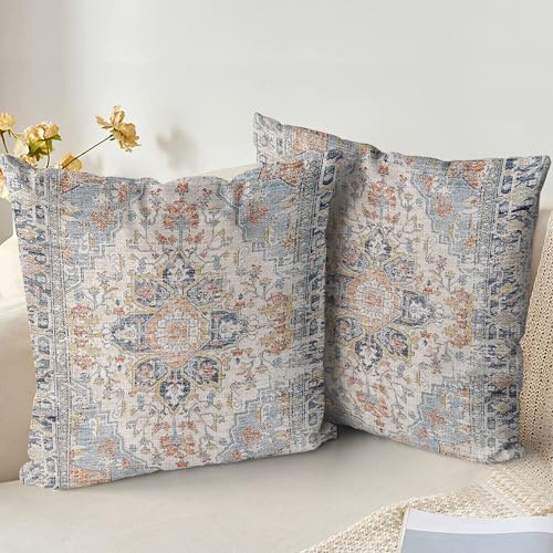 XPHZZL Pack of 2 Soft Decorative Cushion Covers 55cm x 55cm Square Throw Pillow Case Bohemian Style Pillowcases for Sofa Bedroom Outdoor Patio Garden Blue/Grey with Invisible Zipper 22 x 22 Inch