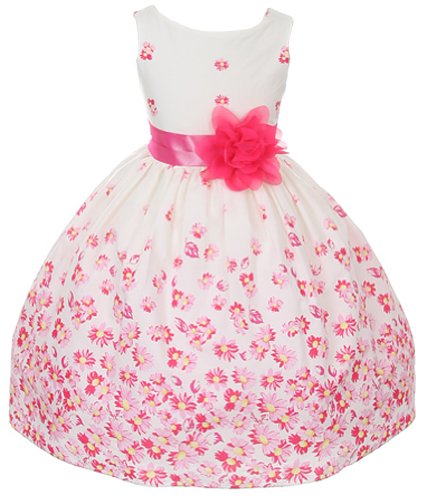 Floral Spring Easter Flower Girl Dress in Fuchsia Aqua Orange 2-12.