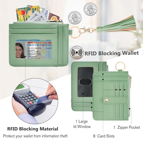 Image of KNGITRYI Small Wristlet Wallets for Women RFID Credit Card Holder Wallet Keychain Wristlet Wallet Credit Card Wallets for Women (Mint Green)