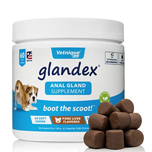 Glandex Anal Gland Pumpkin para Perros 60 Quilates masticables con enzimas digestivas, suplemento de Fibra probiótica para Perros (hígado de Cerdo) - by Vetnique Labs