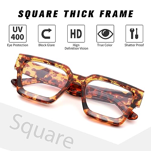 Image of Braylenz Square Thick Frame Blue Light Glasses for Men Women Fashion Clear Computer Eyeglasses