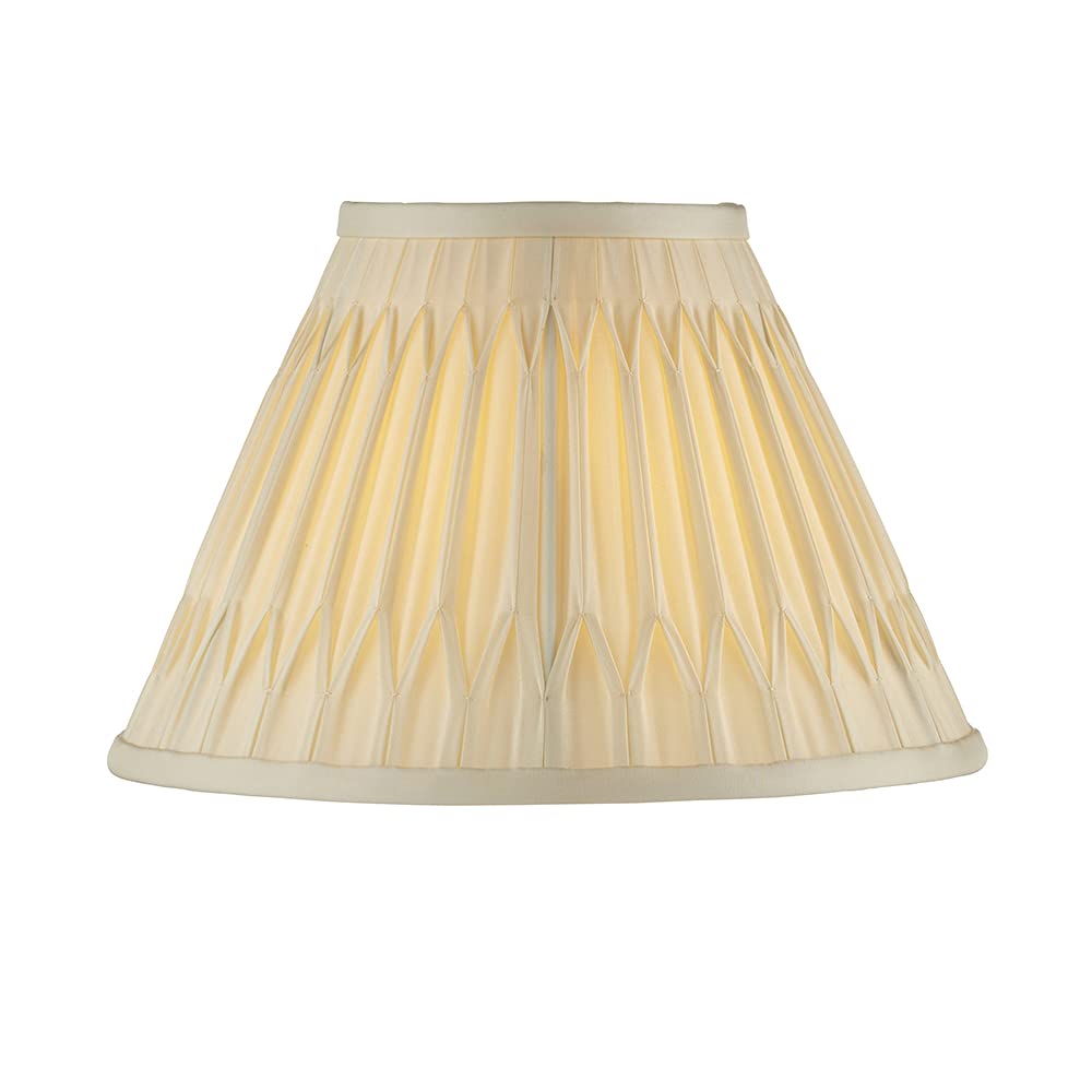 Endon Ivory 94355 Chatsworth 10 Inch Modern Tapered Drum Light/Lamp Shade Silk Fabric Box Double Pinch Pleat Design Lamp Shade Only
