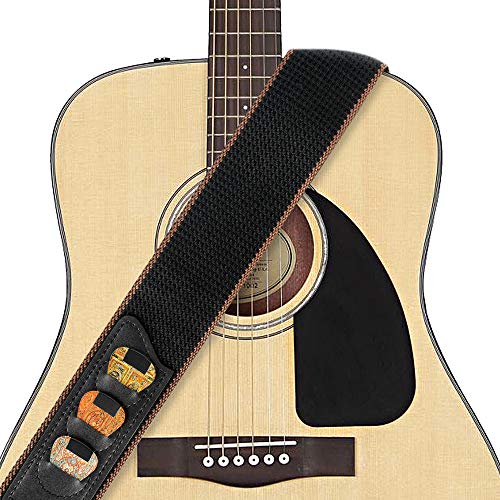 Bestsounds Guitar Strap, 100% Soft Cotton Guitar Straps With 3 Pick Holders For Bass, Electric & Acoustic Guitar (Black) #TOP6