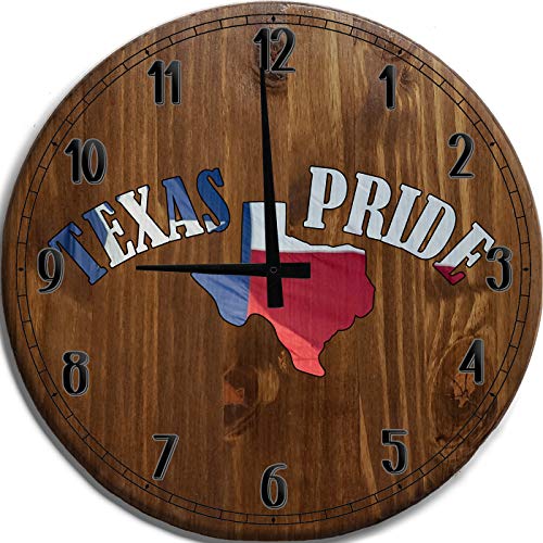 Mnk Large Wall Clock 24 Inch Texas Pride Waving Flag State Bar Sign Home DÃ©cor Brown Wall Decor