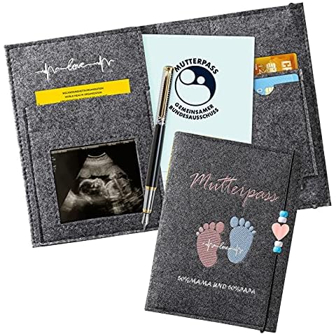 Mutterpasshülle aus Handgefertigtem Filz,mit Fächern zur Aufbewahrung von Versicherungskarten,Ultraschallbildern und Impfpass usw,Süßes Geschenk für Schwangerinen und Zukunftige Mütter (Dunkelgrau) Cover