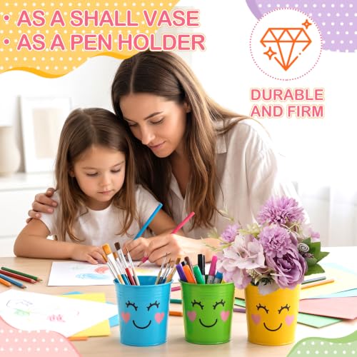 Eaasty 12 Pcs Metal Pen Holder Colorful Desktop Pencil Cup with Cute Smile Mini Stationary Supplies Buckets Cute Pencil Organizers for Office Home School Classroom Desk Crafts Accessory (Rainbow) - Image 5