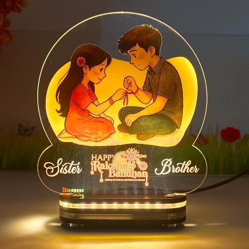 Image of lampees Personalised Raksha Bandhan LED Acrylic Lamp for Brother & Sister | Custom Name Rakhi Night Light with Brother Sister Picture | Customized Rakshabandhan Gift for Bhai Behan bro Sis