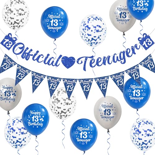 Décorations 13e anniversaire garçon avec bannière bleue et ballons en latex pour fête ado