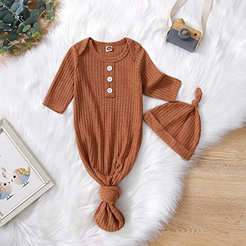 Image of Twopumpkin Baby Girl Boy Coming Home Knotted Gown Unisex Newborn Infant Sleep Onesie Outfit Cute Baby Winter Pajamas