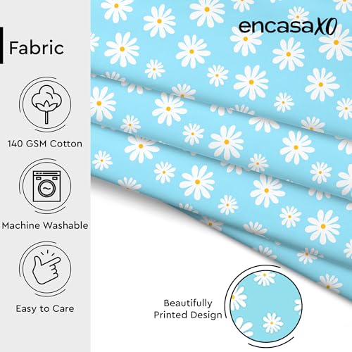 Image of Encasa XO Printed Fabric 59 inch (150 Cms) - Blue Daisy - Decorative Soft & Smooth, 100% Cotton Cloth for Curtains, Cushions, Dress Material, Upholstery, Bedcover - 1 Meter