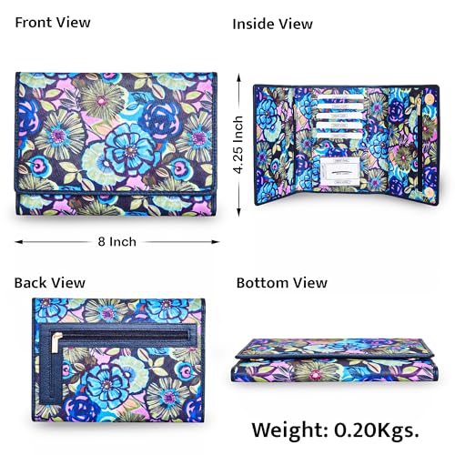 Hand Crafted Nylon Fabric Printed Trifold Wallet Card Holder – Women’s Organizer with Leather Trim3