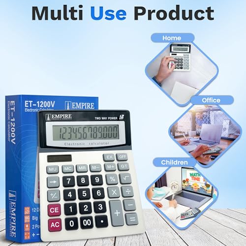 Empire Trading & Commerce 7426968311355 Empire Desk Calculator With Large Key Buttons, 12 Digits, Large Eye-Angled Display, Solar And Battery Powered For Home And Office thumb #3