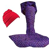ORIONDUST Mermaid Tail Blanket with Free $15.00 Value Gift- Christmas RED Ponytail Beanie - 77'x37'...