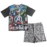 Marvel Pijama corto para niños de los Vengadores Iron Man, Capitán América, Hulk, Thor, 3-8 años, Negro, 5-6 años