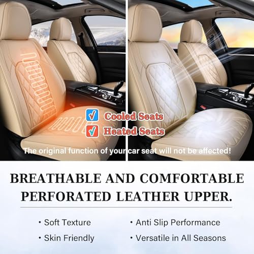 Image of Coverado Front Seat Covers, 2-Pack Luxury Faux Leather Car Seat Cover, Beige Seat Covers, Car Seat Protector Waterproof, Car Seat Cushion Driver Seat Cover Universal Fit for Most Cars, Beige