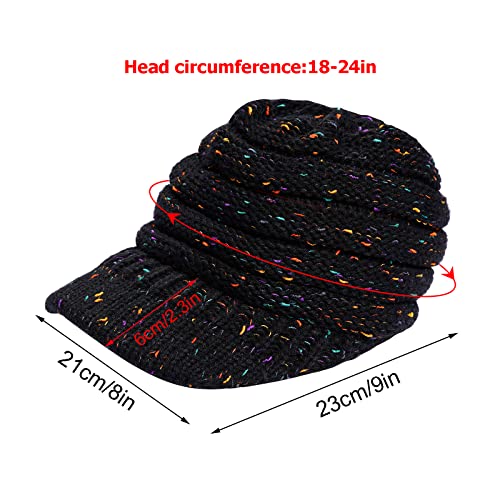 Miayon Knit Newsboy Cap Beanie Skull Hat With Brim Cable Knit Windproof Hats Autumn Winter Warm Knit Cap For Women Black #TOP1