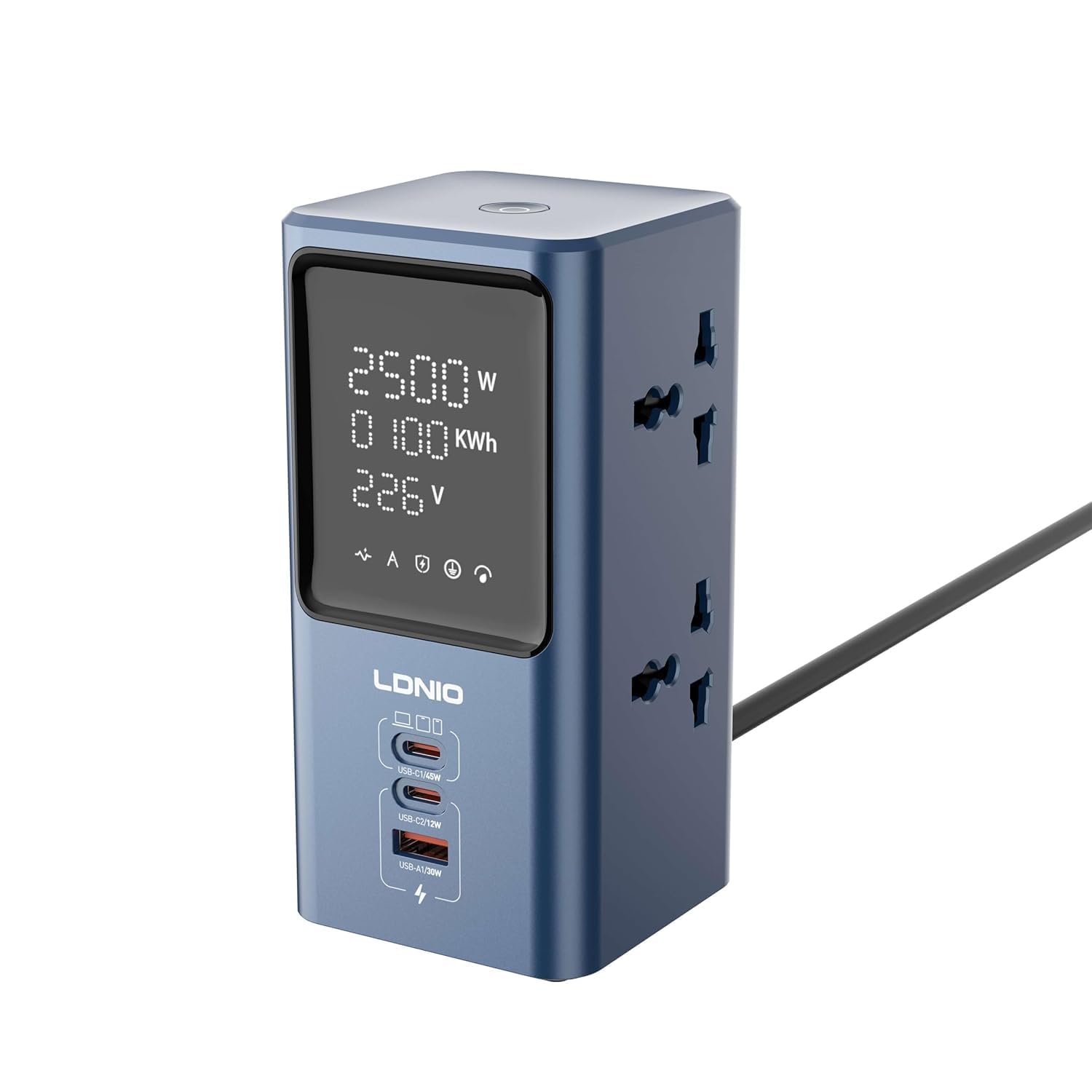 FORIDA Tower Socket Extension Lead with LED Screen (10A 2500W) 3 USB Ports & 4 Way Socket Extenson Tower, Surge Protected Extension Lead for Home, Office-image-46