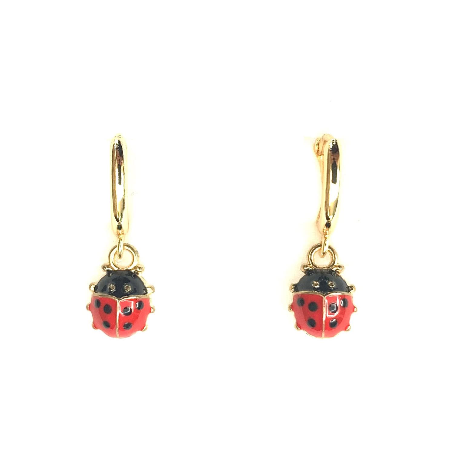 ASTER ALHELÍPendientes Chapados en Oro con Colgante en Forma de Mariquitas - Aros Ideales para Niña - Perfectos para Regalo - Mariquitas